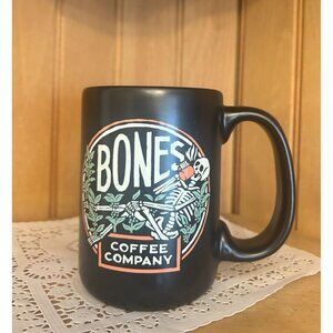 Bones Coffee Company Black Ceramic Mug 14 Oz Skeleton Stoneware Made In USA